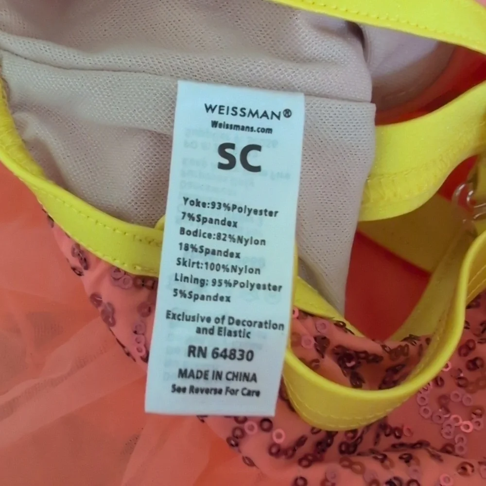 New Weissman Coral Yellow Sequin Tutu Dance Costume Ruffle Skirt Halter Dress